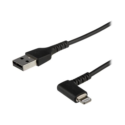 StarTech.com Câble USB-A vers Lightning Noir Robuste 1m Coudé à 90° - Câble de Charge/Synchronisation USB Type A vers Lightning en Fibre Aramide Robuste et Résistante - Certifié Apple MFi - iPhone
