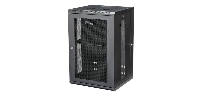 StarTech.com Armoire Réseau Murale à 4 Montants 18U avec Étagère 1U, Armoire Serveur Murale 19" à Charnières pour Équipement IT/AV/Électronique/Ordinateur, Armoire Rack Ventilée Flexible