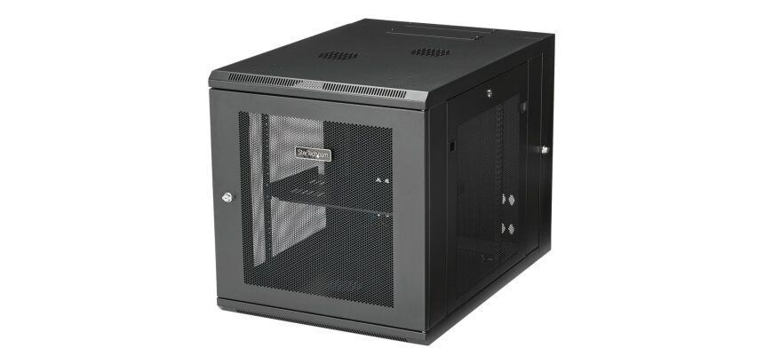 StarTech.com Armoire Réseau Murale à 4 Montants 12U avec Étagère 1U, Armoire Serveur Murale 19" à Charnières pour Équipement IT/AV/Électronique/Ordinateur, Armoire Rack Ventilée Flexible