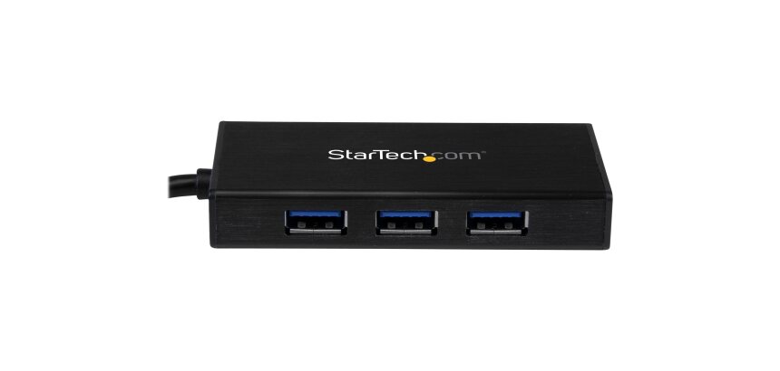 StarTech.com Hub USB 3.0 (5Gbps) portable à 3 ports avec câble intégré plus Gigabit Ethernet - Aluminium