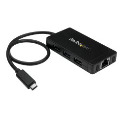 StarTech.com Hub USB-C à 3 ports avec Gigabit Ethernet - USB-C vers 3x USB-A - USB 3.0 - 5Gbps - Adaptateur d'alimentation inclus