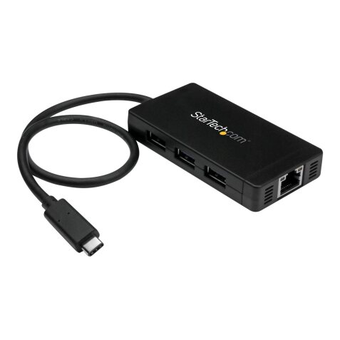 StarTech.com Hub USB-C à 3 ports avec Gigabit Ethernet - USB-C vers 3x USB-A - USB 3.0 - 5Gbps - Adaptateur d'alimentation inclus