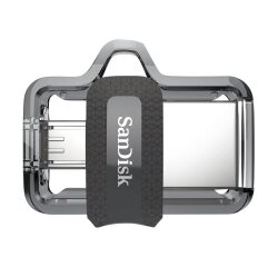 SanDisk Ultra Dual m3.0 lecteur USB flash 256 Go USB Type-A / Micro-USB 3.2 Gen 1 (3.1 Gen 1) Noir, Argent, Transparent
