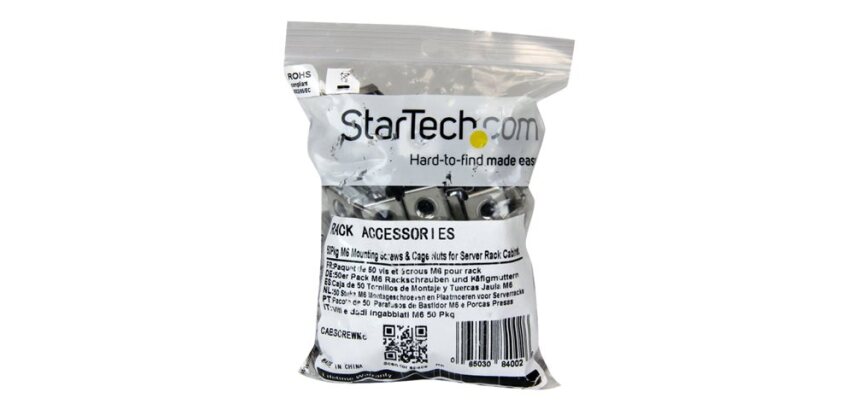 StarTech.com Lot de 50 Vis M6 de 12mm, Écrous Cage à Trou Carré et Outil d'Installation, Kit de Fixation pour Baies de Serveurs, Armoires et Boîtiers de 19" ou 10", Argent - TAA