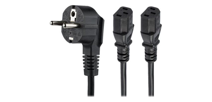 StarTech.com Cordon d'Alimentation en Y pour Ordinateur, 2m , 18AWG, UE Schuko vers 2x C13, 10A 250V, Cordon d'Alimentation Noir, Cordon d'Alimentation pour Imprimante, Câble d'Alimentation pour PC - UL Listed