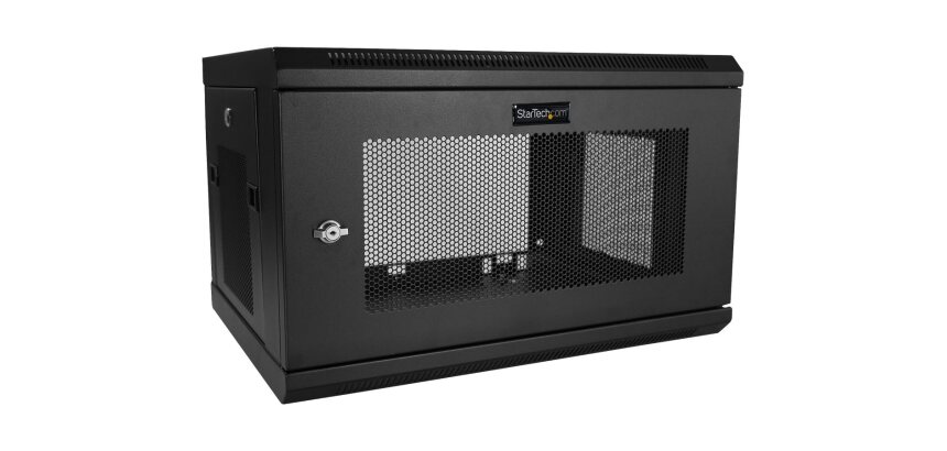StarTech.com Armoire Réseau Murale à 2 Montants 6U avec Étagère 1U, Armoire Serveur Murale 19" à Charnières pour Équipement IT/AV/Électronique/Ordinateur, Armoire Rack Ventilée Flexible
