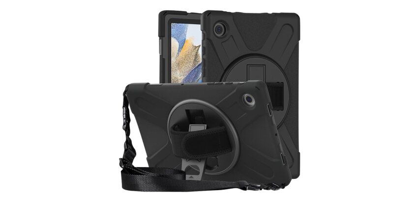 DLH Coque renforcee avec bandouliere, poignee rotative et pied support pour Samsung Galaxy Tab A8 10.5" (SM-X200 / SM-X205)