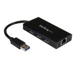 StarTech.com Hub USB 3.0 (5Gbps) portable à 3 ports avec câble intégré plus Gigabit Ethernet - Aluminium