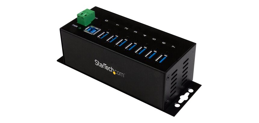 StarTech.com Hub USB 3.0 à 7 ports - 5Gbps - Hub USB-A industriel en métal avec protection ESD et protection contre les surtensions de 350W - Montage sur rail DIN, mural ou sur bureau - Hub d'extension USB conforme TAA