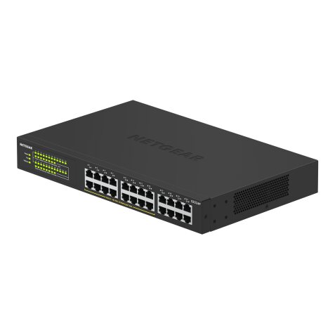 NETGEAR GS324P Non-géré Gigabit Ethernet (10/100/1000) Connexion Ethernet, supportant l'alimentation via ce port (PoE) 1U Noir