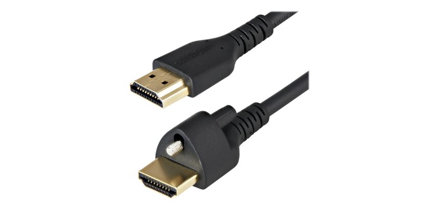StarTech.com Câble HDMI Mince de 1m avec Vis de Verrouillage - 4K 60Hz HDR - Câble pour Moniteur HDMI 2.0 Haute Vitesse avec Connecteur à Vis de Verrouillage pour une Connexion Sécurisée - Câble HDMI Mince avec Ethernet - M/M