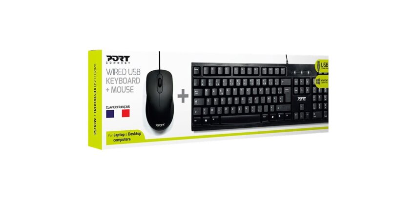 Port Designs 900900 clavier Souris incluse Bureau USB AZERTY Français Noir