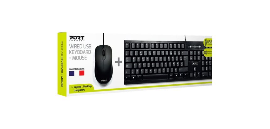 Port Designs 900900 clavier Souris incluse Bureau USB AZERTY Français Noir