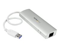 StarTech.com Hub USB à 3 Ports avec Ethernet, USB-A, Gigabit Ethernet/GbE, USB 5Gbps, Design Robuste, Alimentation par Bus, Hub USB 3.0 Portable pour Ordinateur Portable
