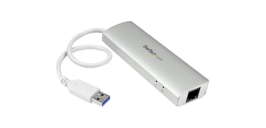 StarTech.com Hub USB à 3 Ports avec Ethernet, USB-A, Gigabit Ethernet/GbE, USB 5Gbps, Design Robuste, Alimentation par Bus, Hub USB 3.0 Portable pour Ordinateur Portable