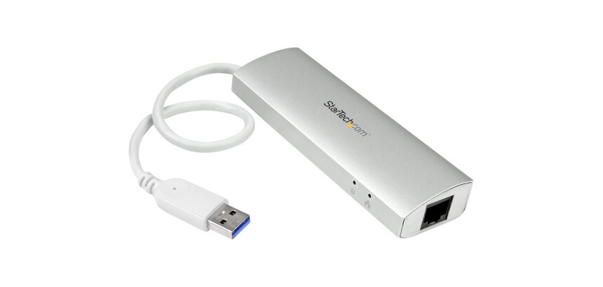 StarTech.com Hub USB à 3 Ports avec Ethernet, USB-A, Gigabit Ethernet/GbE, USB 5Gbps, Design Robuste, Alimentation par Bus, Hub USB 3.0 Portable pour Ordinateur Portable