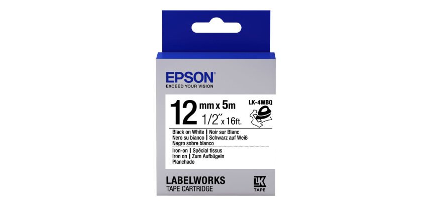Epson LK-4WBQ - Spécial tissu thermocollant - Noir sur Blanc - 12mmx5m