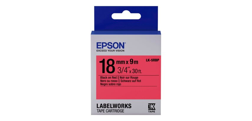Epson LK-5RBP - Couleur Pastel - Noir sur Rouge - 18mmx9m