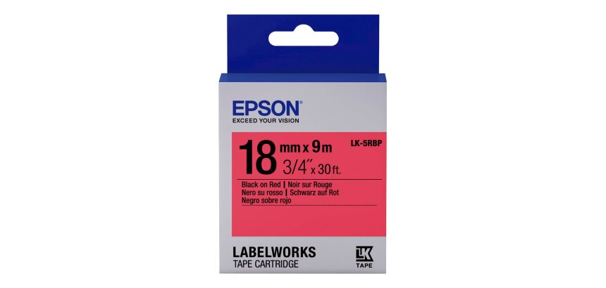 Epson LK-5RBP - Couleur Pastel - Noir sur Rouge - 18mmx9m