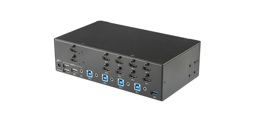 StarTech.com Switch KVM double affichage HDMI 4K 30 Hz à 4 ports avec hub USB intégré
