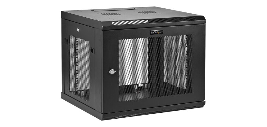 StarTech.com Armoire Réseau Murale 9U à 4 Montants avec Étagère 1U, Armoire Serveur Murale 19" pour Données / AV / Électronique / Équipement IT, Petite Armoire Rack Ventilée
