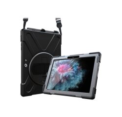 DLH COQUE RENFORCEE AVEC BANDOULIERE, POIGNEE ROTATIVE ET PIED SUPPORT POUR MICROSOFT SURFACE GO 2 / GO 3