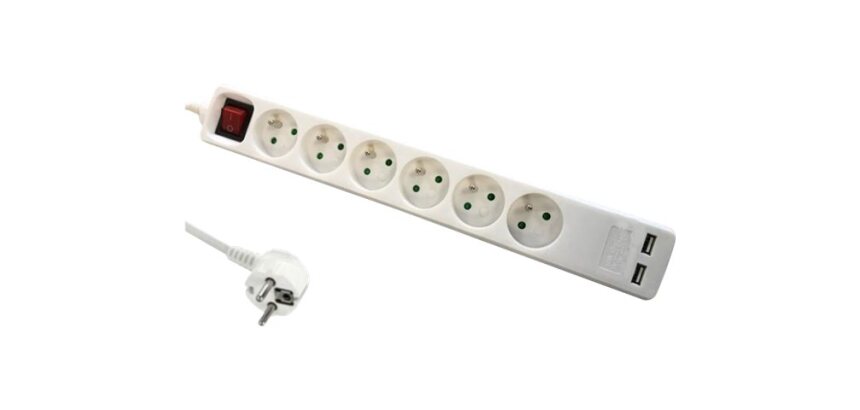 DLH Multiprise secteur (NF) avec interrupteur - 6 prises et 2 ports USB