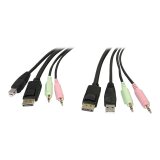StarTech.com Câble de commutateur KVM DisplayPortUSB 4 en 1 de 1,8 m avec audio et microphone