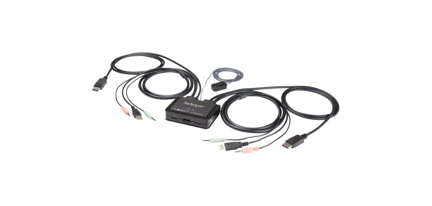 StarTech.com Commutateur KVM à 2 ports USB 4K 60 Hz DisplayPort avec câbles incorporés