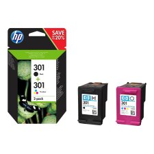 HP 301 pack de 2 cartouches d'encre noir/trois couleurs authentiques