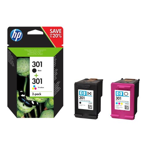 HP 301 pack de 2 cartouches d'encre noir/trois couleurs authentiques