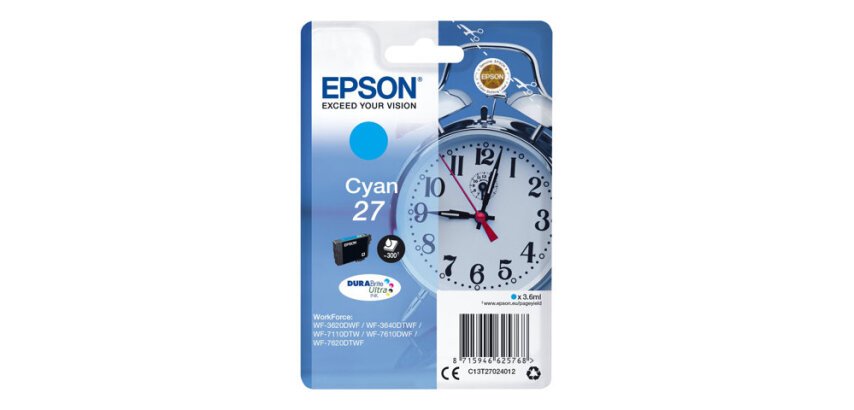 Epson Alarm clock Singlepack Cyan 27 DURABrite Ultra Ink