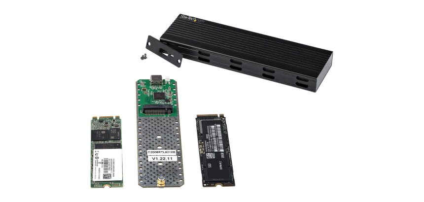 StarTech.com Boitier USB-C 10Gbps vers M.2 NVMe ou M.2 SATA SSD - Boitier Aluminium Externe Portable M.2 PCIe/SATA NGFF SSD - Câbles Hôte USB Type-C & USB-A - Compatible 2230/2242/2260/2280