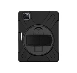 DLH COQUE RENFORCEE AVEC EMPLACEMENT STYLET, BANDOULIERE, POIGNEE ROTATIVE ET PIED SUPPORT POUR APPLE IPAD PRO 11" 1ere et 2eme generation (2018 / 2020)