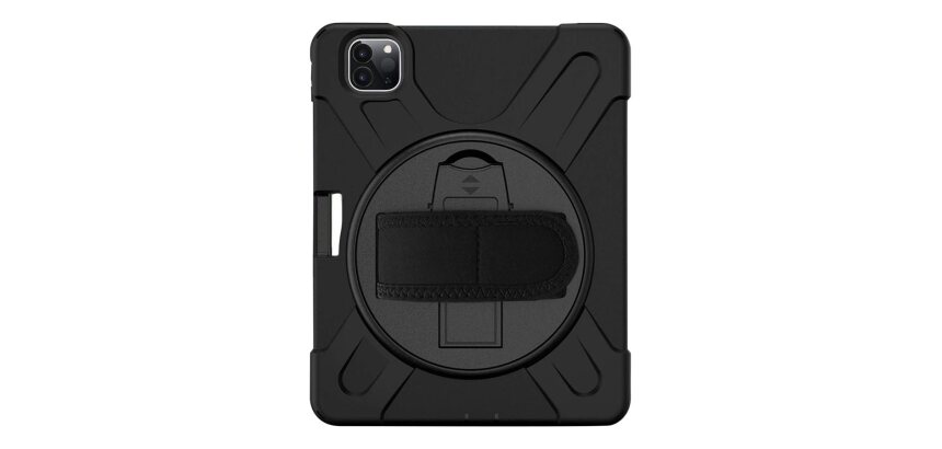 DLH Coque renforcee avec emplacement stylet, bandouliere, poignee rotative et pied support pour Apple iPad Pro 11" 1ere et 2eme generation (2018 / 2020)