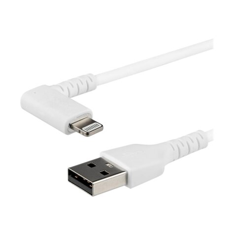 StarTech.com Câble USB-A vers Lightning Blanc Robuste 2m Coudé à 90° - Câble de Charge/Synchronisation USB Type A vers Lightning en Fibre Aramide Robuste et Résistante - Certifié Apple MFi - iPhone