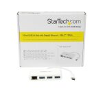 StarTech.com Hub USB-C à 3 ports avec Gigabit Ethernet - USB 3.0 (5Gbps) - USB-C vers 3x USB-A - Blanc