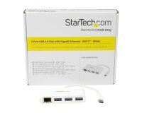 StarTech.com Hub USB-C à 3 ports avec Gigabit Ethernet - USB 3.0 (5Gbps) - USB-C vers 3x USB-A - Blanc