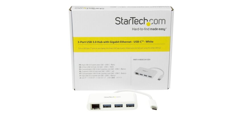 StarTech.com Hub USB-C à 3 ports avec Gigabit Ethernet - USB 3.0 (5Gbps) - USB-C vers 3x USB-A - Blanc