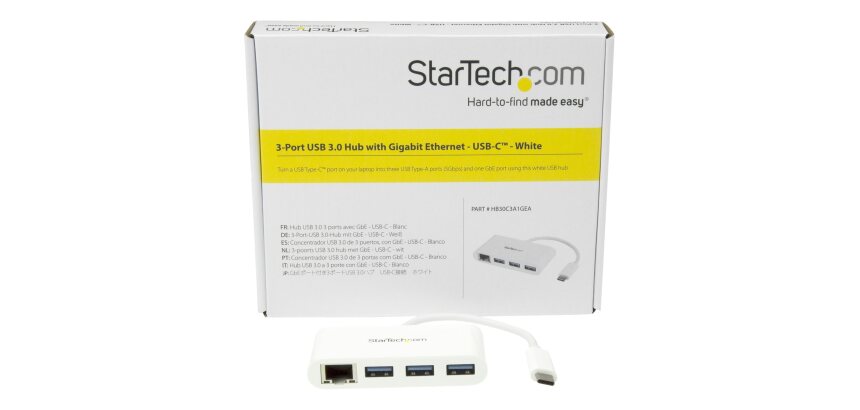 StarTech.com Hub USB-C à 3 ports avec Gigabit Ethernet - USB 3.0 (5Gbps) - USB-C vers 3x USB-A - Blanc