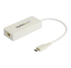 StarTech.com Adaptateur USB-C vers Gigabit Ethernet avec port USB-A - Adaptateur Réseau Blanc 1Gbps NIC USB 3.0/3.1 Type C - 1GbE USB-C RJ45/LAN TB3 Compatible Win, Mac, Chromebook