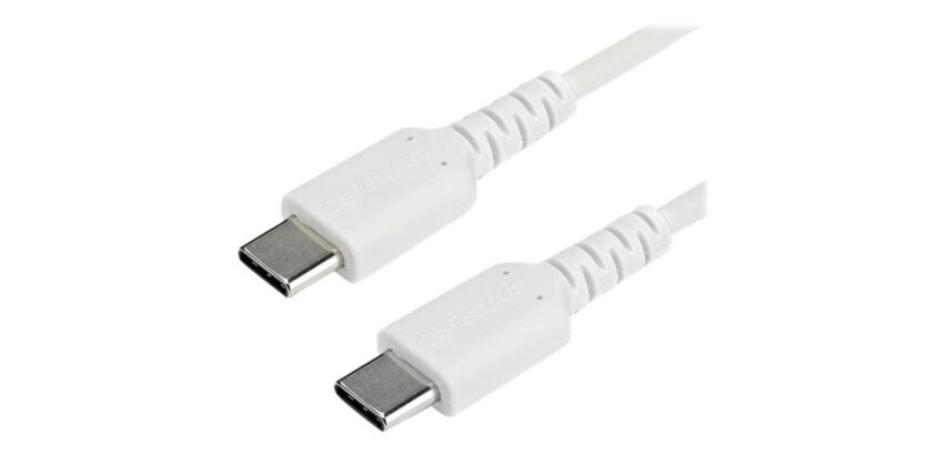 StarTech.com Câble de Charge Rapide USB-C de 1m, Robuste, Charge et Synchronisation, 60W (3A) PD, USB 2.0, Gaine TPE Blanche et Fibre d'Aramide - Cordon de Charge USB C