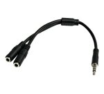 StarTech.com Adaptateur pour casque avec prises pour écouteur et microphone séparées - Mini-Jack 3,5mm 1x (M) 2x (F) - Noir
