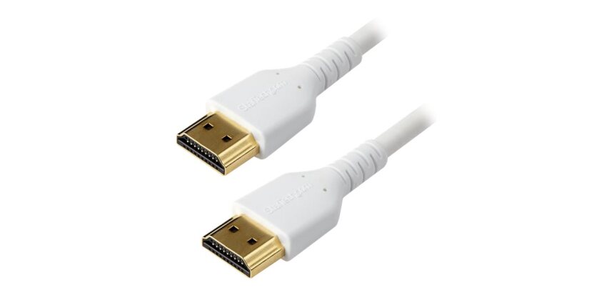 StarTech.com Câble HDMI Fin de 2m, Câble HDMI 2.0 Flexible Certifié Premium avec Ethernet, UHD 4K 60Hz HDR10, Conception Durable en Fibre d'Aramide avec Gaine en TPE, Blanc