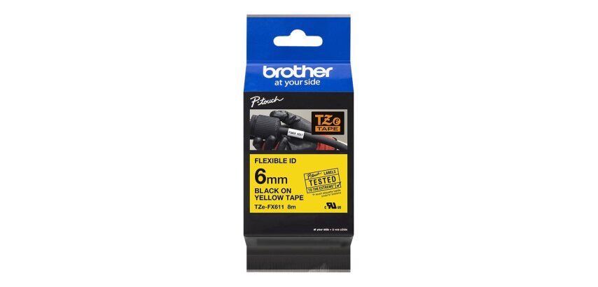 Brother TZE-FX611 ruban d'étiquette Noir sur jaune