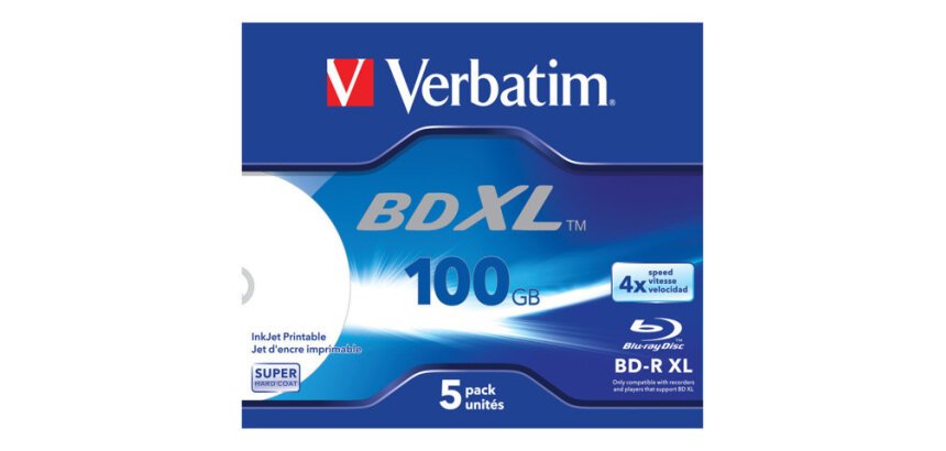 Verbatim BD-R XL 100 Go* 4x Wide Inkjet Printable Boîtier avec lot de 5