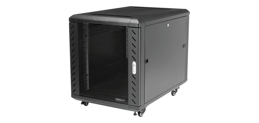 StarTech.com Armoire Rack Serveur 12U à 4 Montants, Armoire Verrouillable 19" pour Ordinateur/AV/Équipement IT, Rack Réseau pour Bureau/Domicile avec Roulettes et Rails de Montage Ajustables