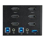 StarTech.com Commutateur KVM DisplayPort 2 Ports pour 3 Moniteurs - 4K 60Hz UHD HDR - KVM de Bureau DP 1.2 avec Hub USB 3.0 2 ports (5Gbps) et 4 Ports USB 2.0 HID, Audio - Commutation par Touches - TAA