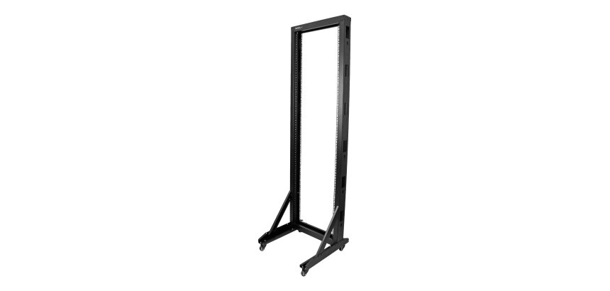 StarTech.com Rack Serveur Mobile 42U à 2 Mâts, Rack Réseau 19" à 2 Mâts avec Roulettes, Rack Ouvert Roulant pour Équipement AV/Data/Media/IT, Rack Ordinateur pour la Maison/Bureau - Roulettes Incluses