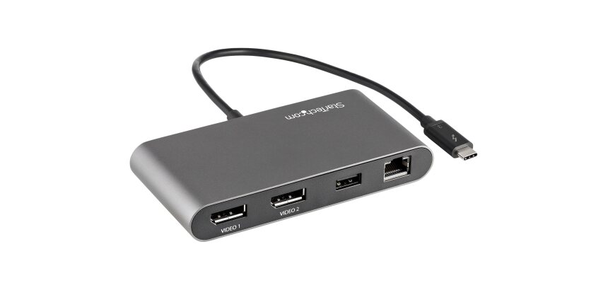 StarTech.com Mini-Station d'Accueil Thunderbolt à Seux Écrans, DisplayPort 4K 60 Hz, Hub Sans Pilote pour Windows et Mac, Gigabit Ethernet, 1 Port USB-A (USB 5 Gbps), Câble de 28cm